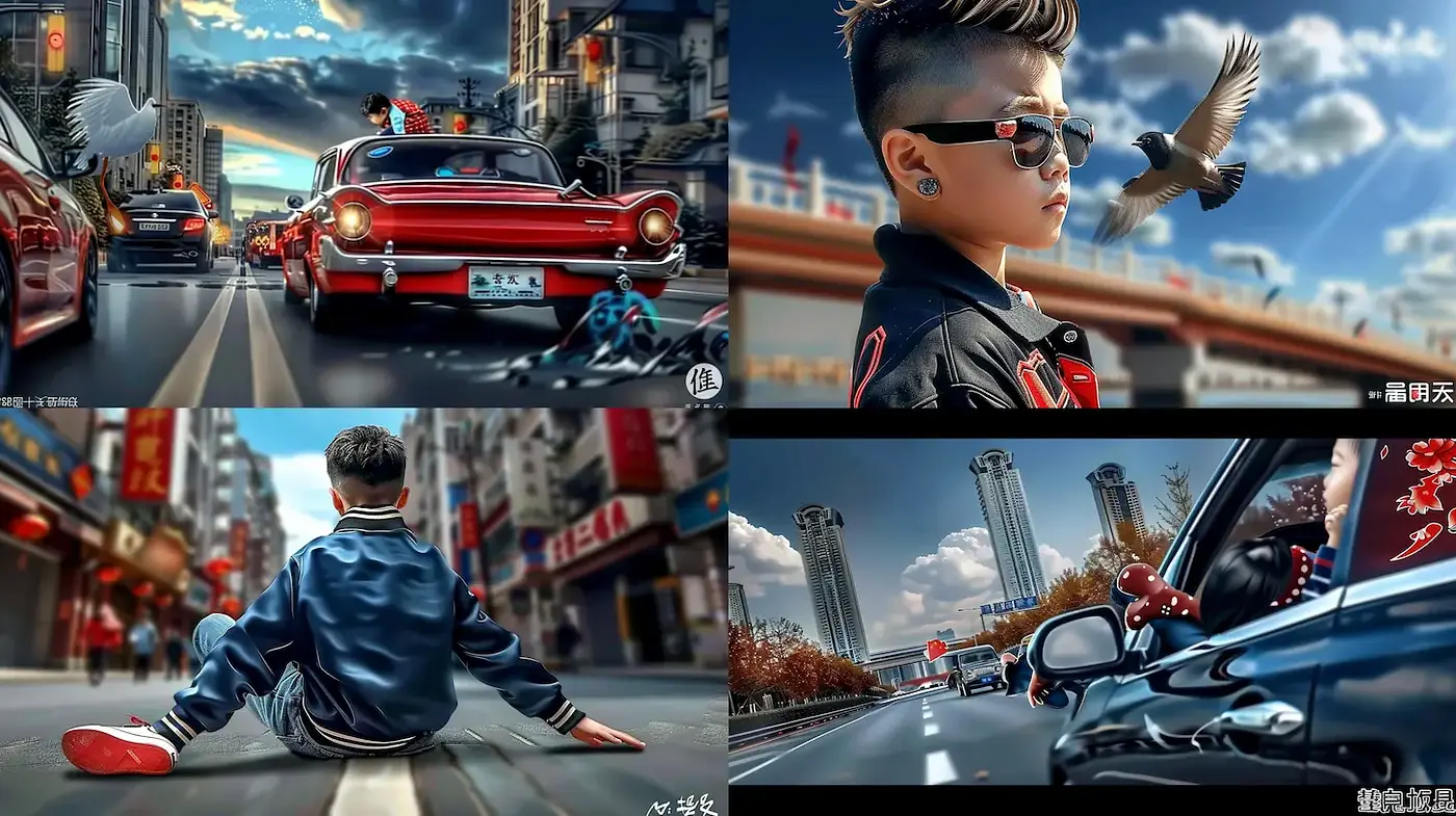 Vibrant Urban Scene with a Retro Touch and Playful Characters - Midjourney sref style