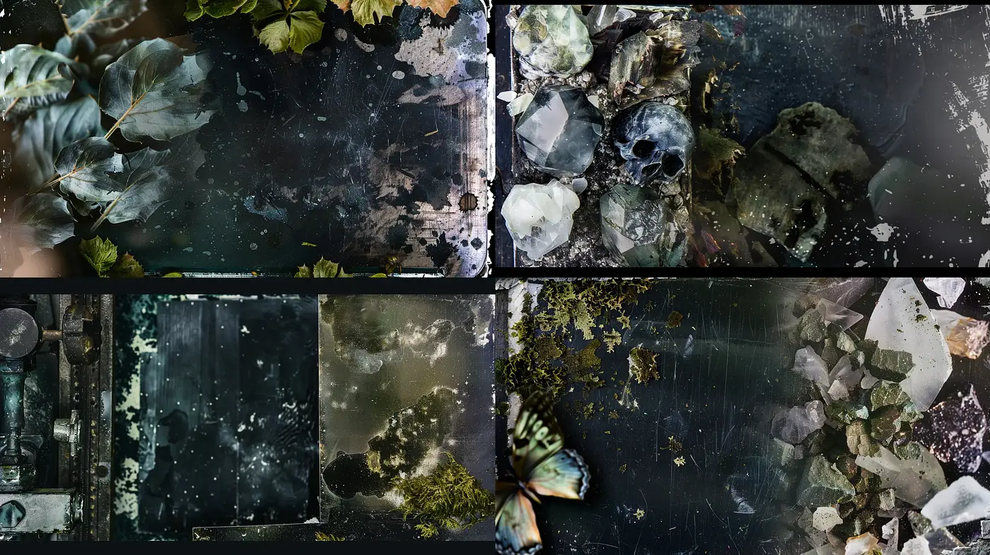 Whispers of Decay and Resilience: A Mosaic of Overgrown Elegance - Midjourney sref style