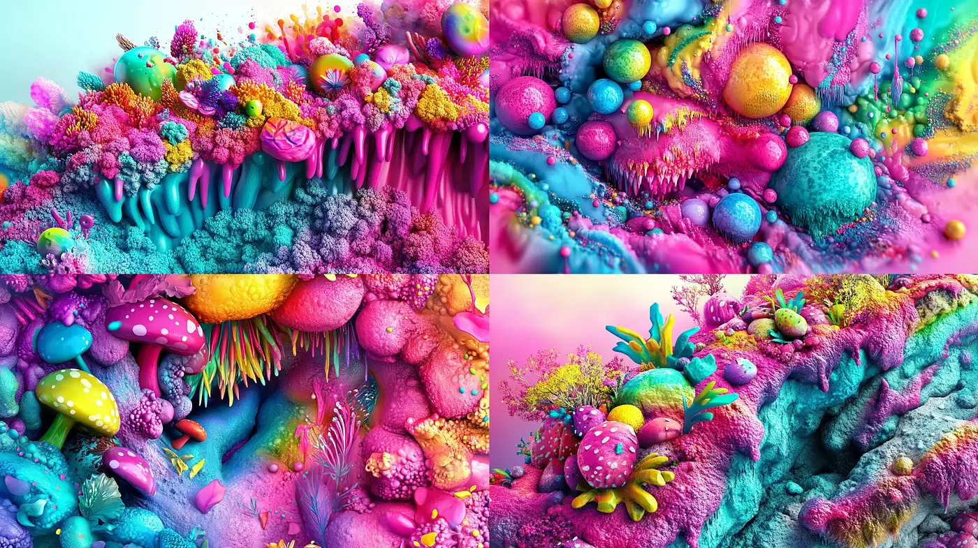 Psychedelic Candyland: A Visual Feast of Surreal Textures and Vivid Hues - Midjourney sref style