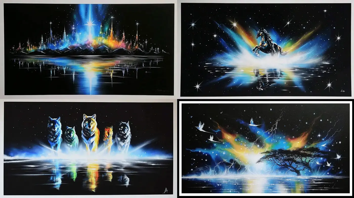 Visually Striking Cosmic Landscapes with Mythical Elements - Midjourney sref style
