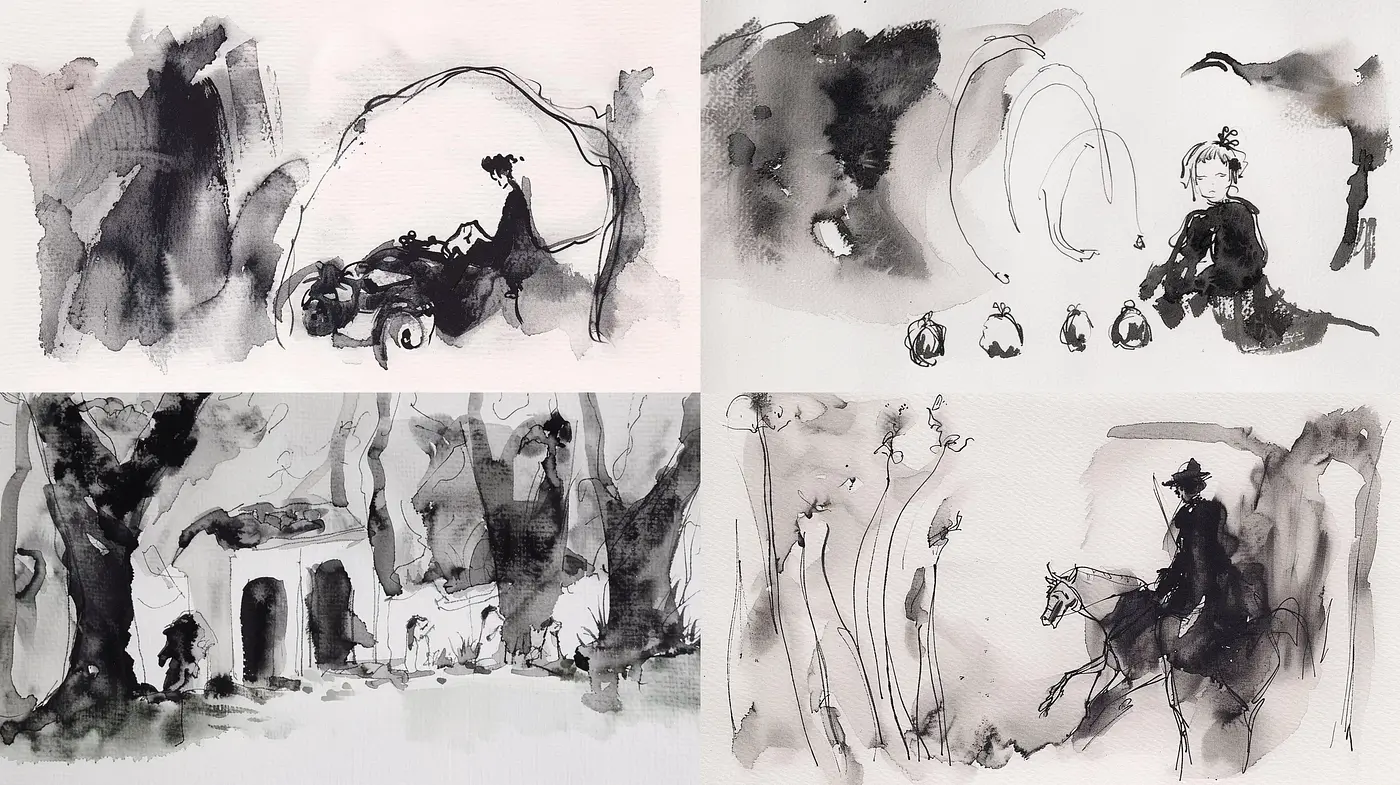 Ethereal Ink Wash Dreamscape Renderings - Midjourney sref style
