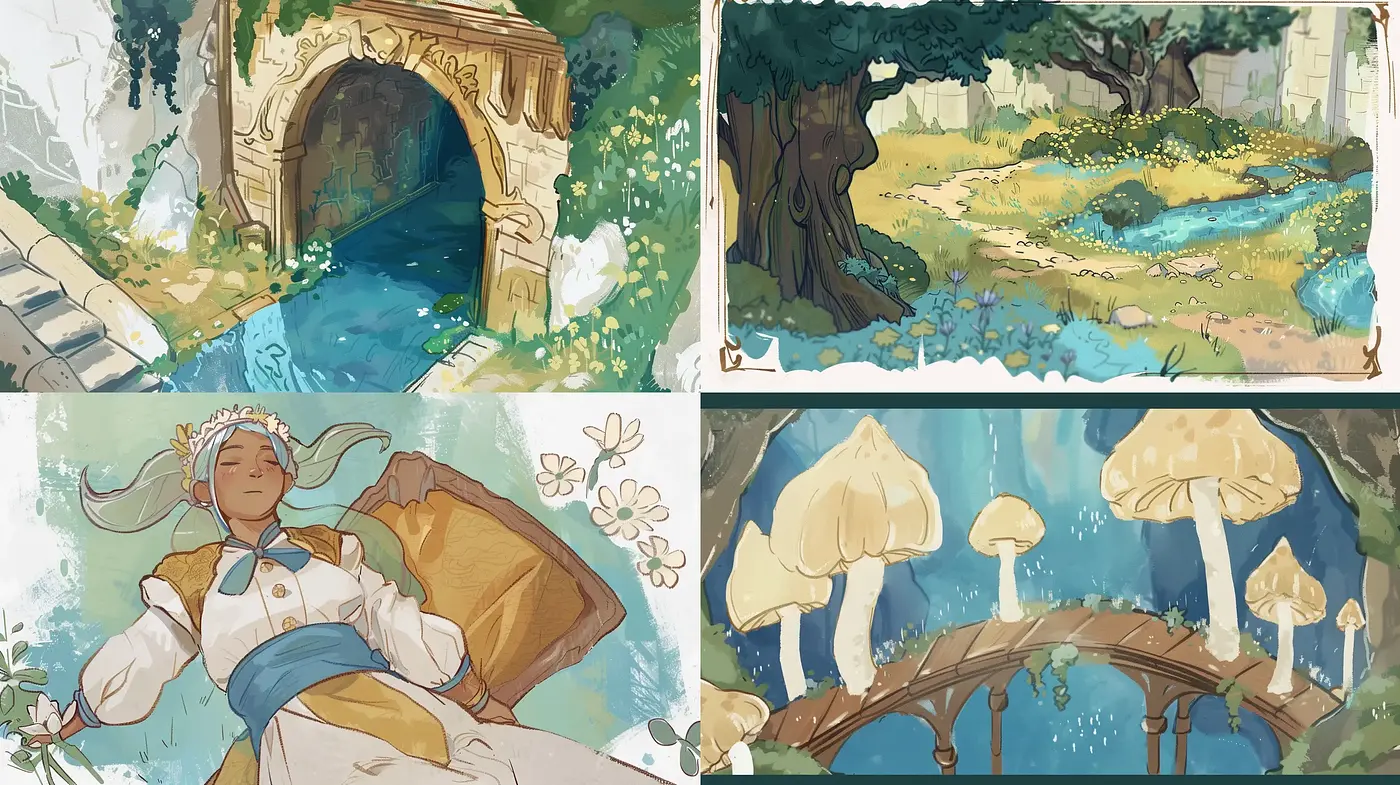 Pastoral Elegance in Stylized Nature's Embrace - Midjourney sref style