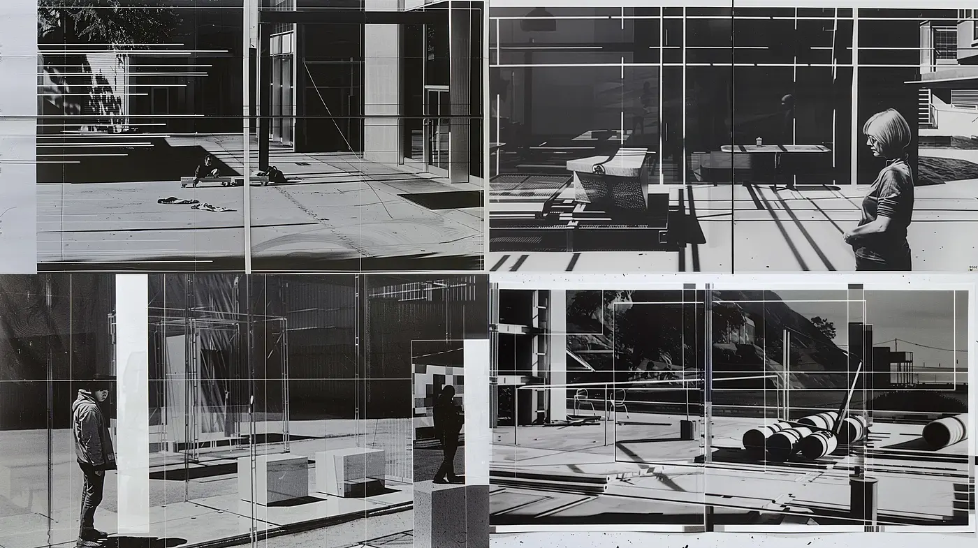 Monochromatic Urban Tapestry with Geometric Consistency - Midjourney sref style