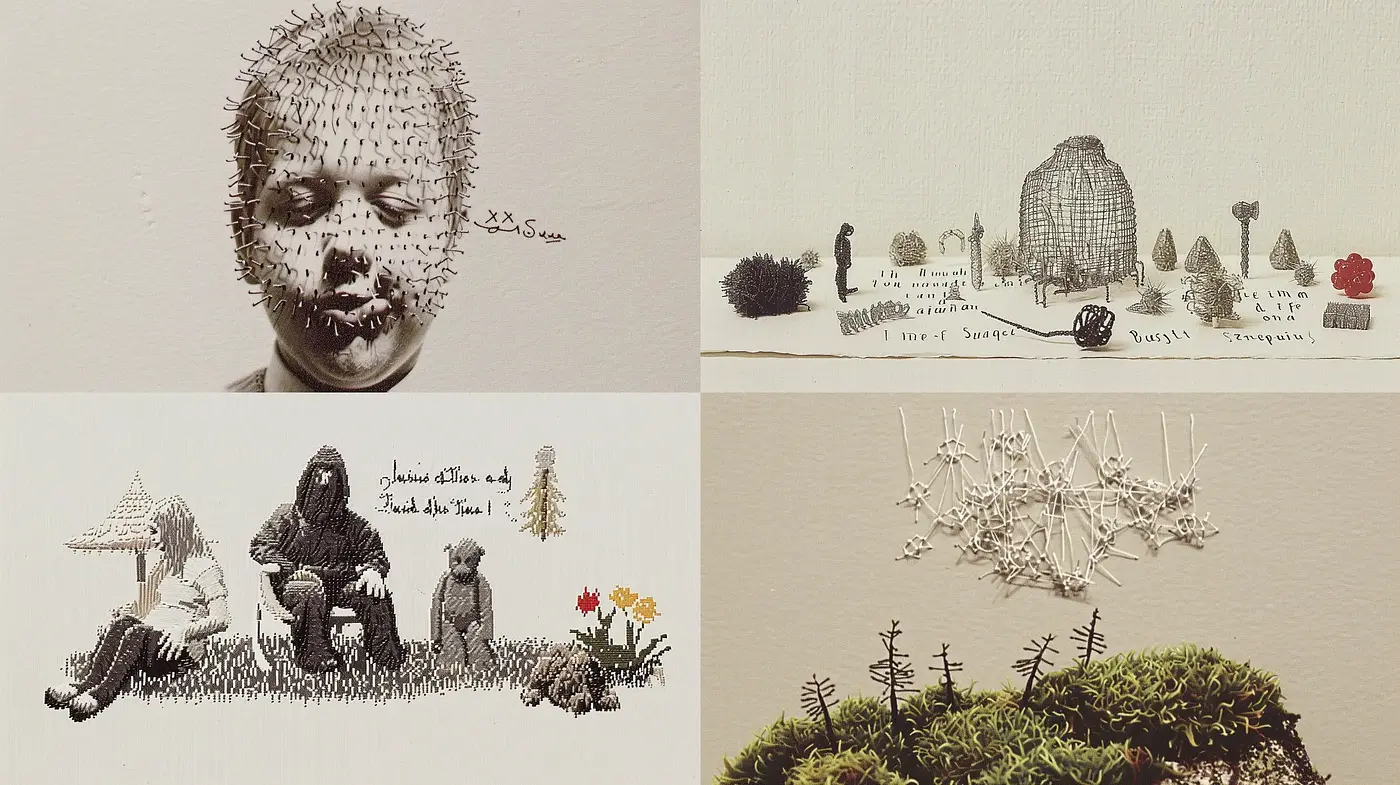 Intricate Inkwork Consistency Across Varied Imaginative Compositions - Midjourney sref style