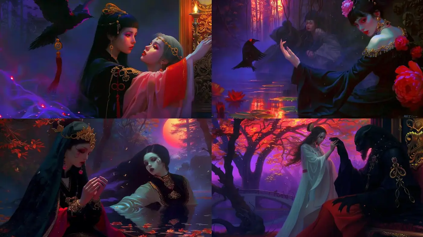 Enigmatic and Ethereal Imagery with a Dark Romanticism Element - Midjourney sref style