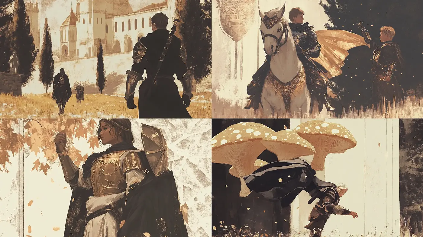 Rustic Medieval Dreamscapes in Sepia Wash - Midjourney sref style