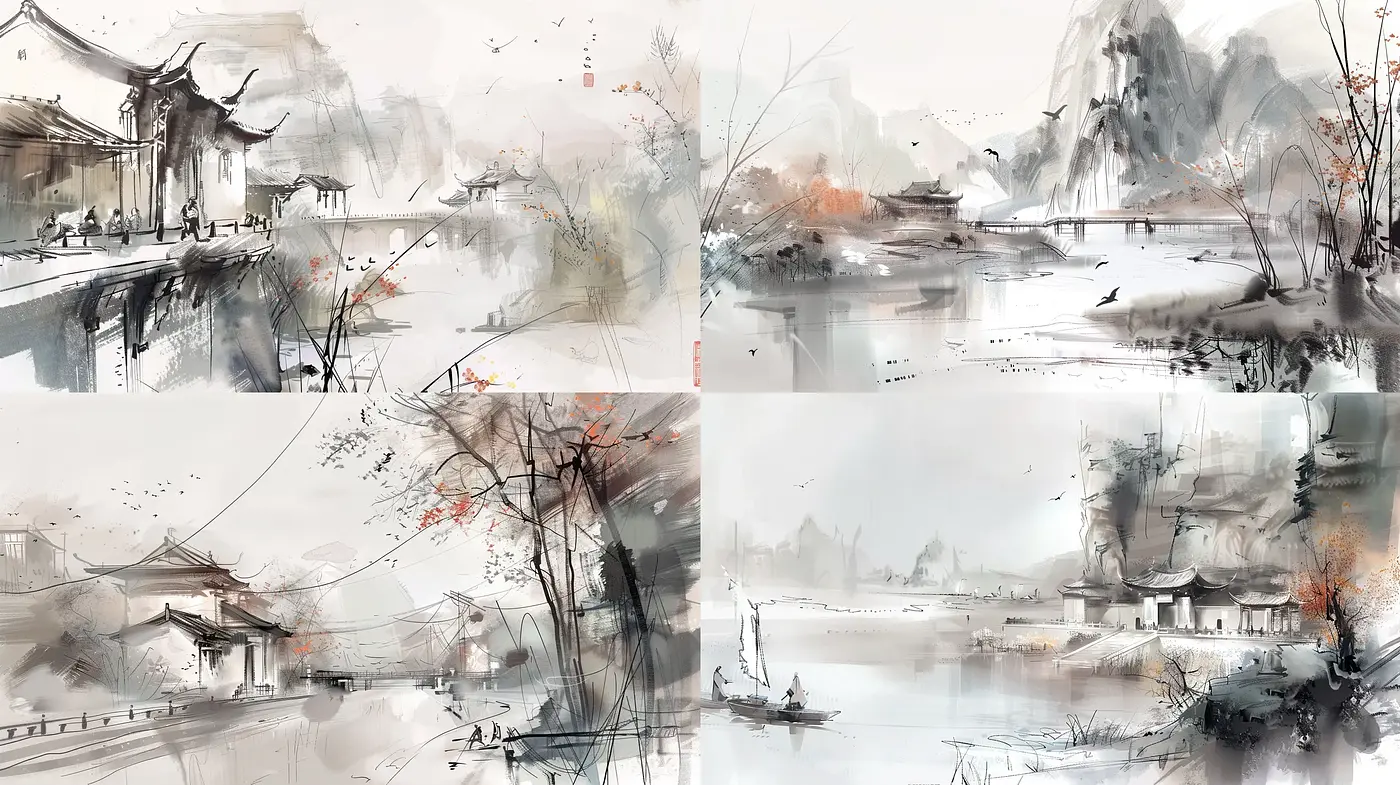 Ethereal Brushwork Landscapes Inspired by East Asian Ink Wash Painting - Midjourney sref style