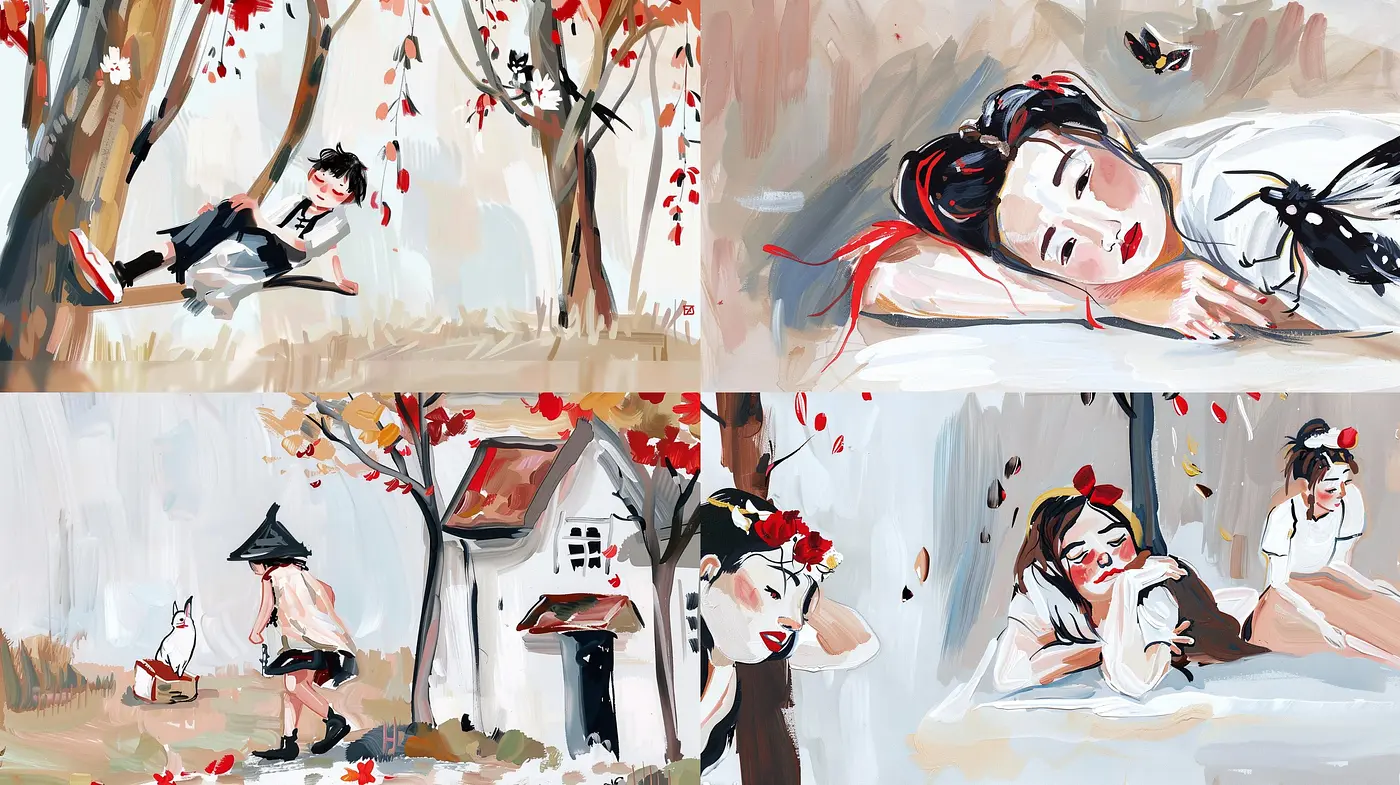 Autumnal Whimsy: A Brushstroke Dance of Red and Cream - Midjourney sref style