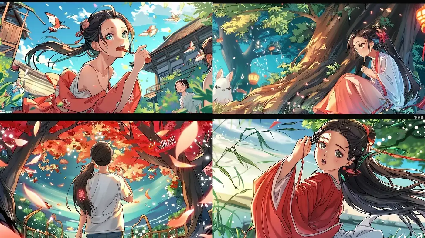 Serene Japanese-inspired Scenes with Vivid Colors and Dreamlike Composition - Midjourney sref style