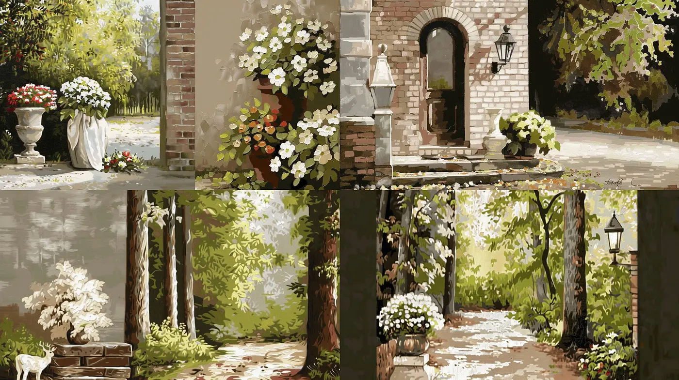 Tranquil Scenes of Nature: A Consistent Harmony in Brushwork and Palette - Midjourney sref style