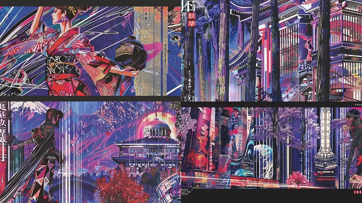 Dynamic and vibrant fusion of traditional and modern aesthetics in a vivid color scheme - Midjourney sref style