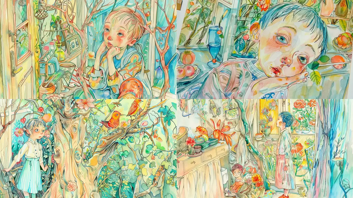 Whimsical Watercolor Dreamscape with Pastel Palette - Midjourney sref style