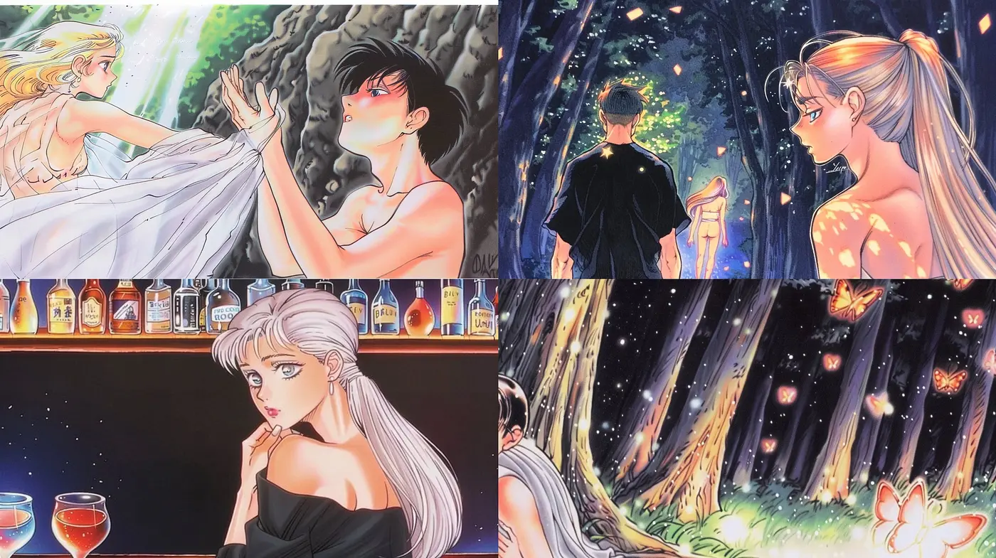 Ethereal Glow: Serene and Nostalgic Anime Stylings with Nature-Inspired Color Harmony - Midjourney sref style