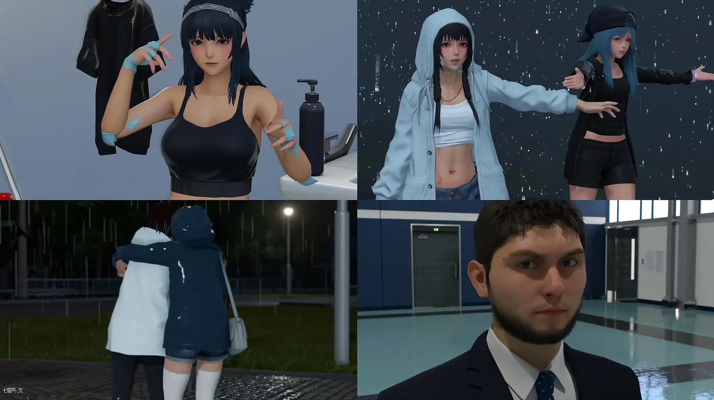 Digitally Rendered Realism with Anime Influences and Rainy Ambiance - Midjourney sref style