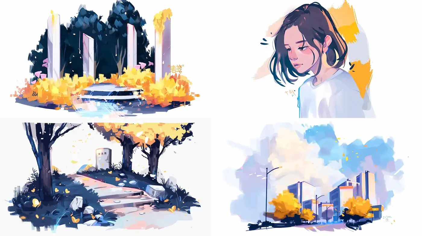 Fluid and Expressive Digital Art with Nature and Urban Elements - Midjourney sref style