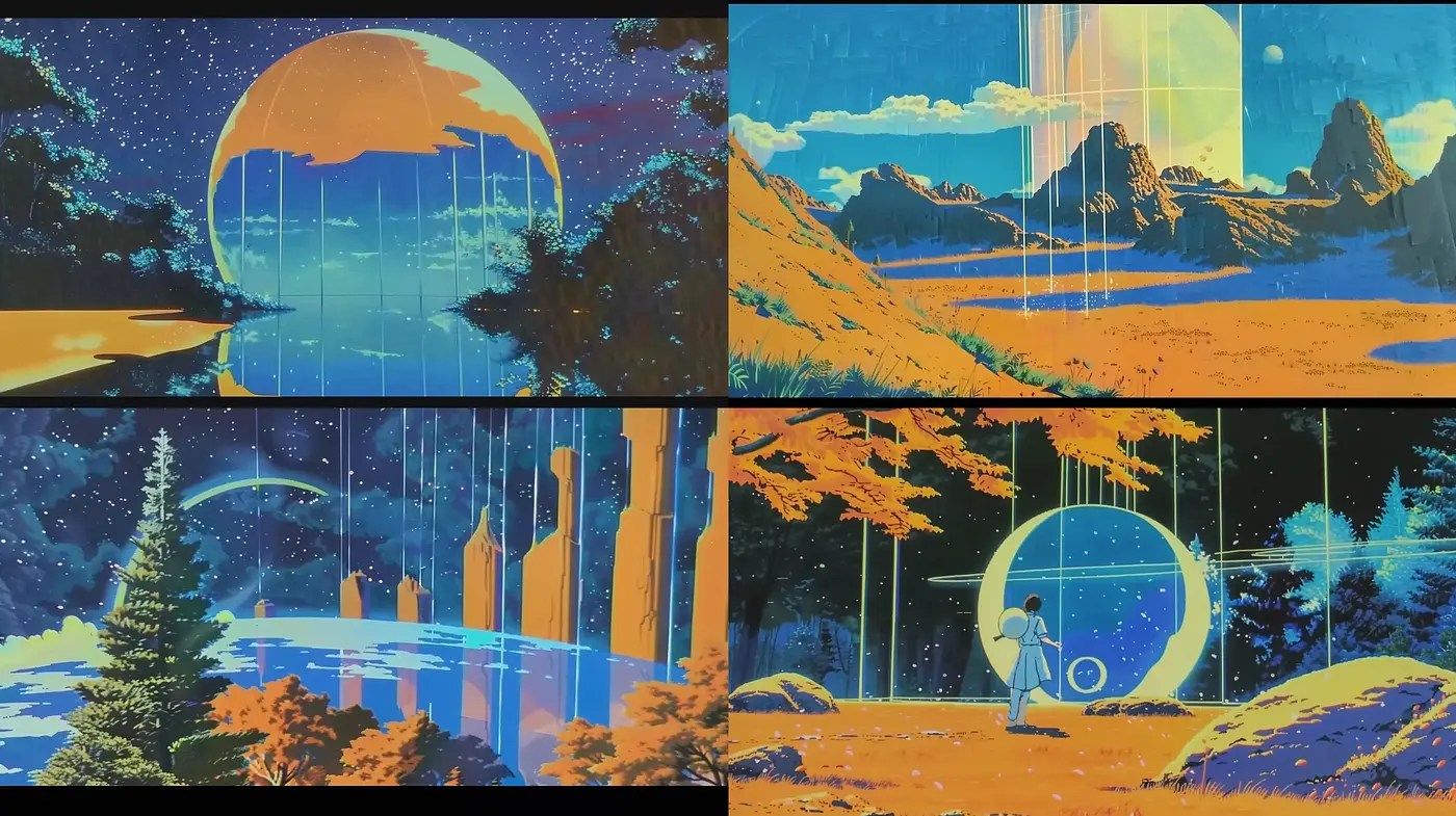 Retrofuturistic Dreamscape with a Cosmic Touch - Midjourney sref style