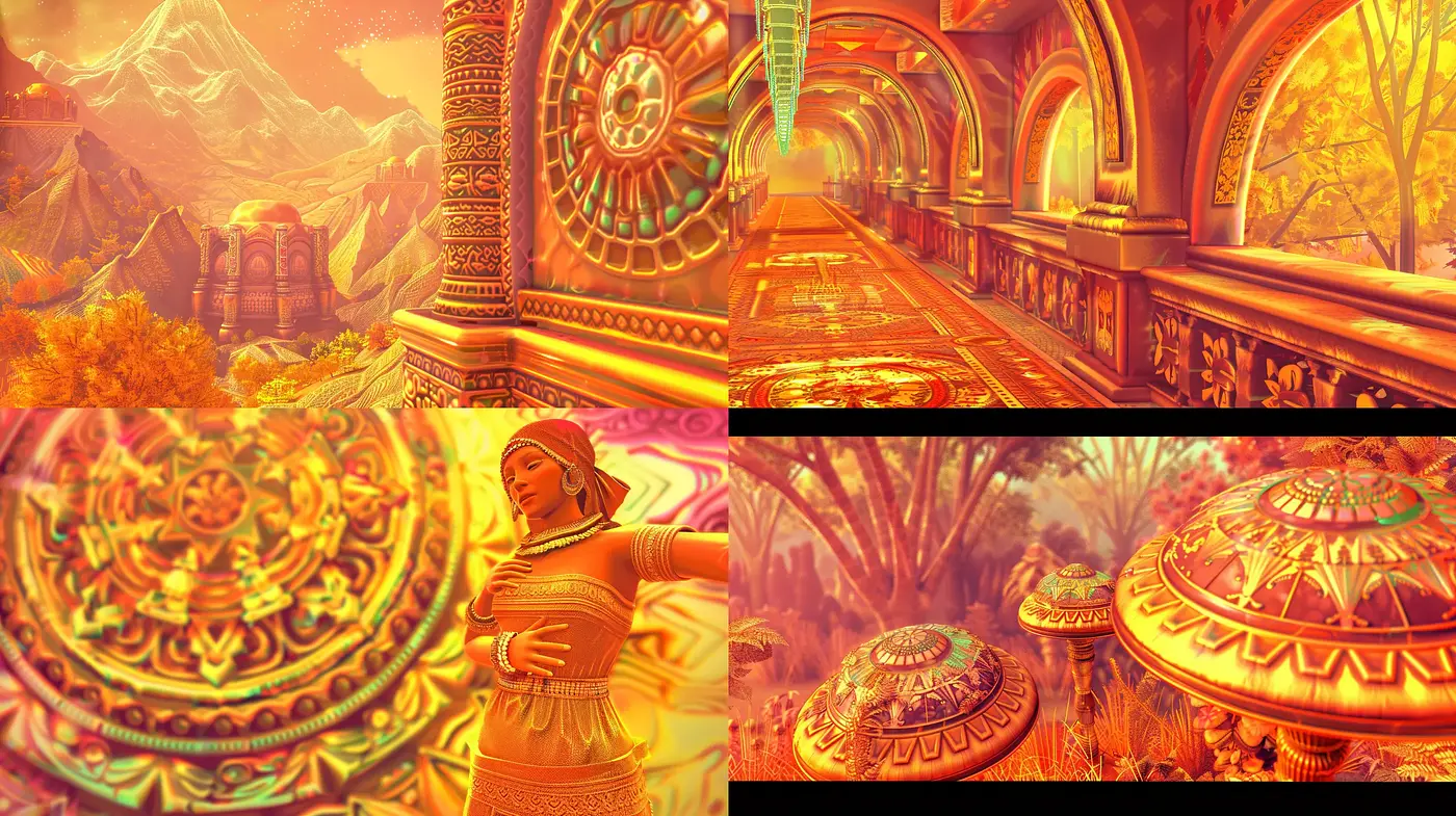Golden Amber Fantasia: An Opulent Vision in Warm Hues - Midjourney sref style