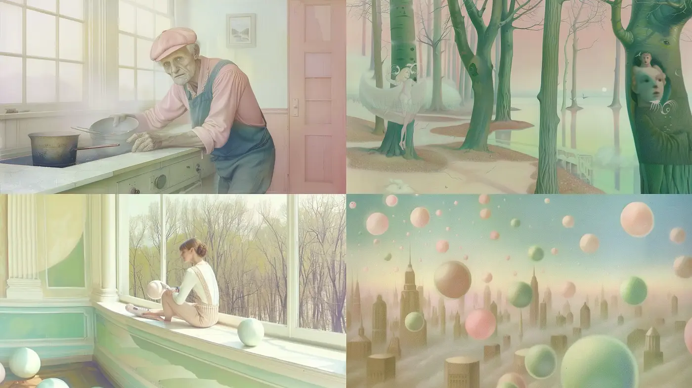 Ethereal Pastel Dreamscape with a Whimsical Touch - Midjourney sref style