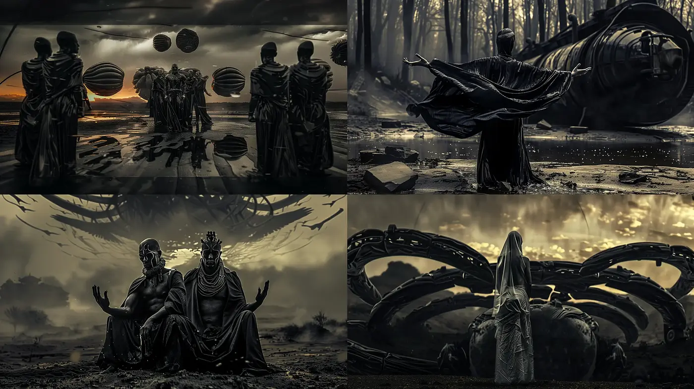 Shadowed Epochs: A Dystopian Echo in Monochrome - Midjourney sref style