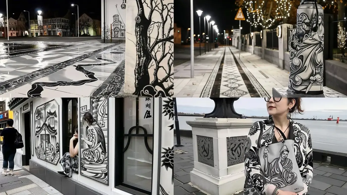 Dynamic and intricate monochromatic compositions with a contemporary flair - Midjourney sref style