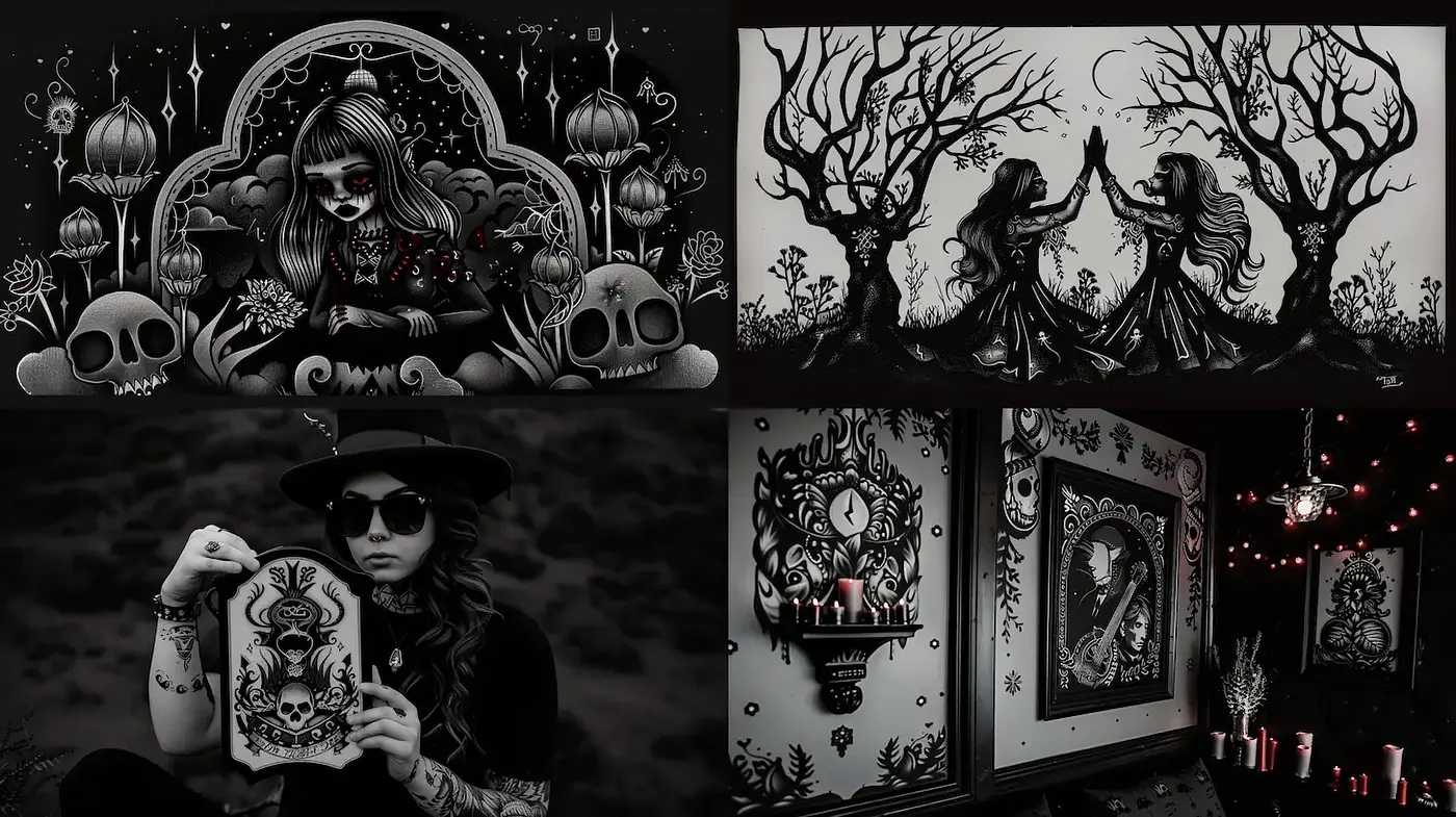 Dark, intricate illustrations with a gothic aesthetic - Midjourney sref style