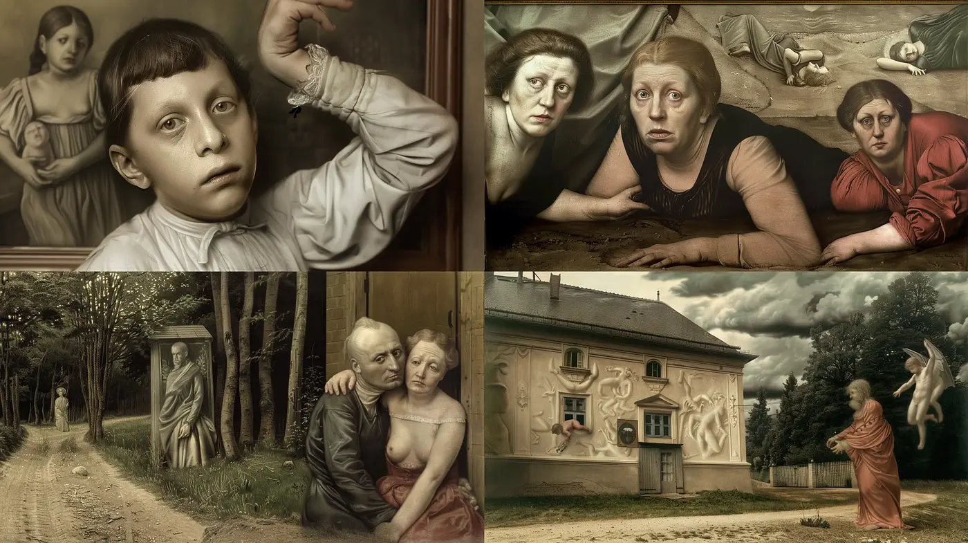Surreal Renaissance Fusion with a Melancholic Atmosphere - Midjourney sref style