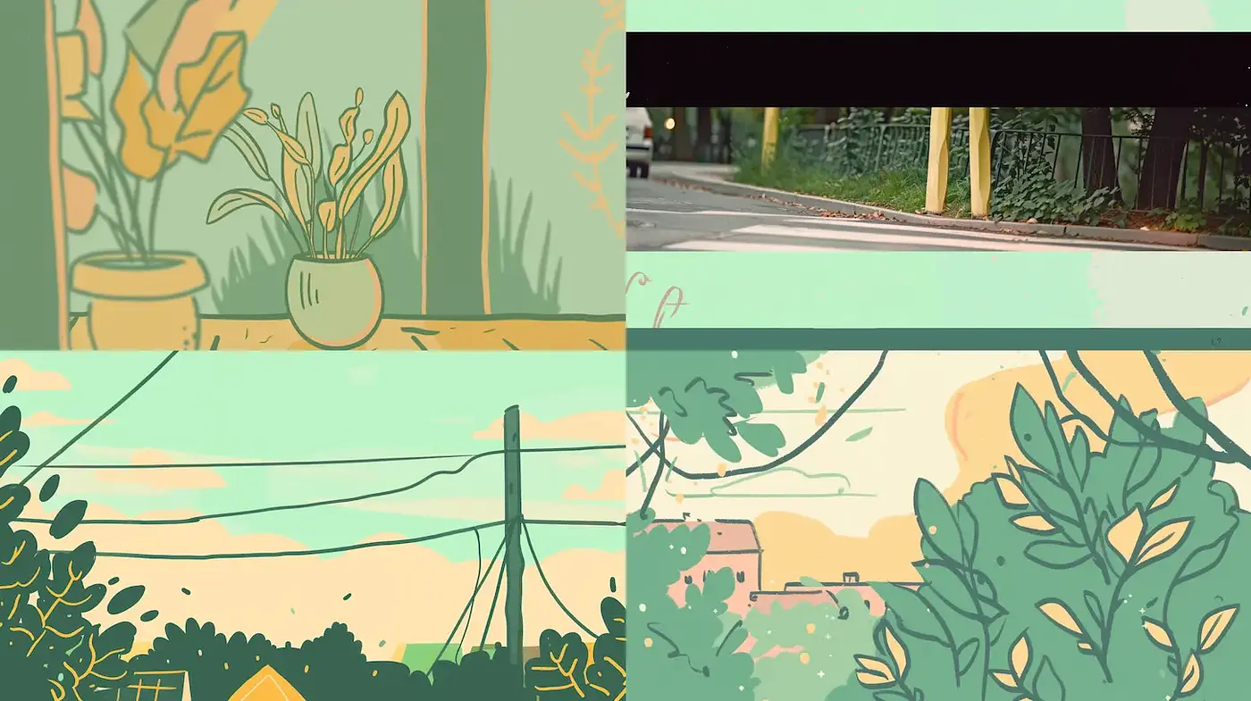 Serene and whimsical illustration style with a soothing color palette - Midjourney sref style
