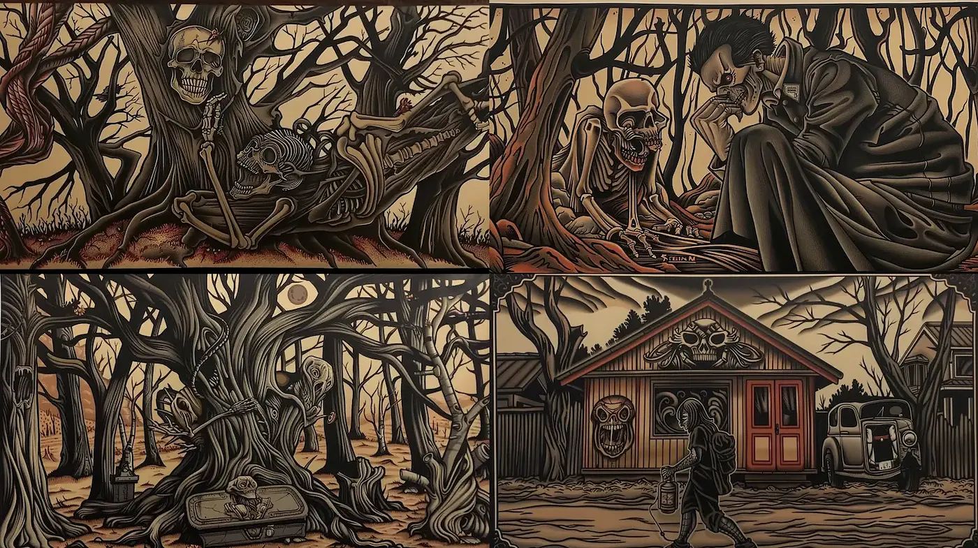 Intricately Detailed Dark Fantasies with a Macabre Undertone - Midjourney sref style