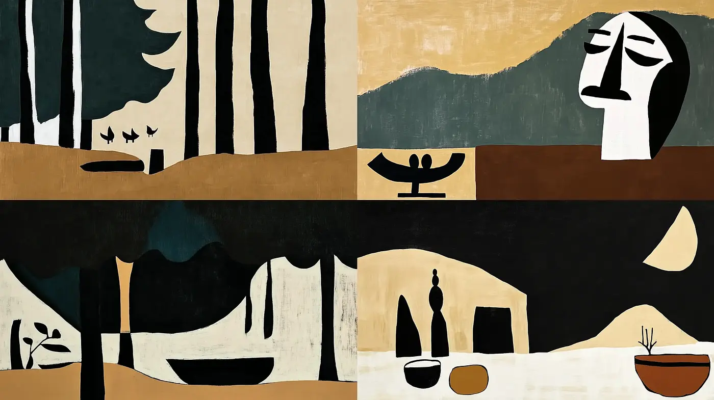 Modernist Abstraction with Earthy Tones and Minimalist Forms - Midjourney sref style