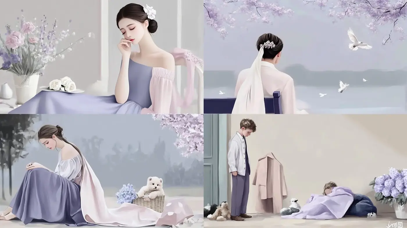 Serenity in Pastel: A Consistent Vision of Melancholic Elegance - Midjourney sref style