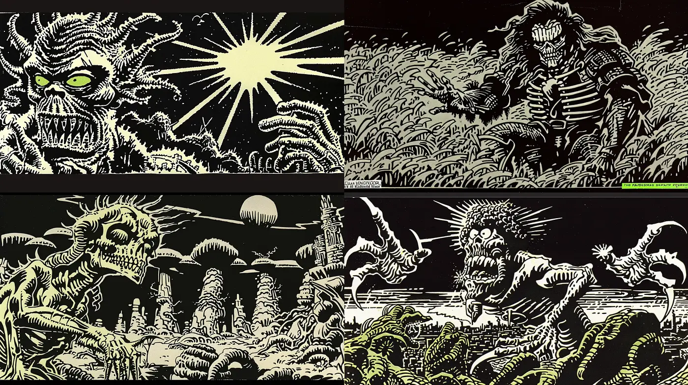 Gothic Horrors in Monochrome: An Eerie Homage to Classic Comic Book Artistry - Midjourney sref style