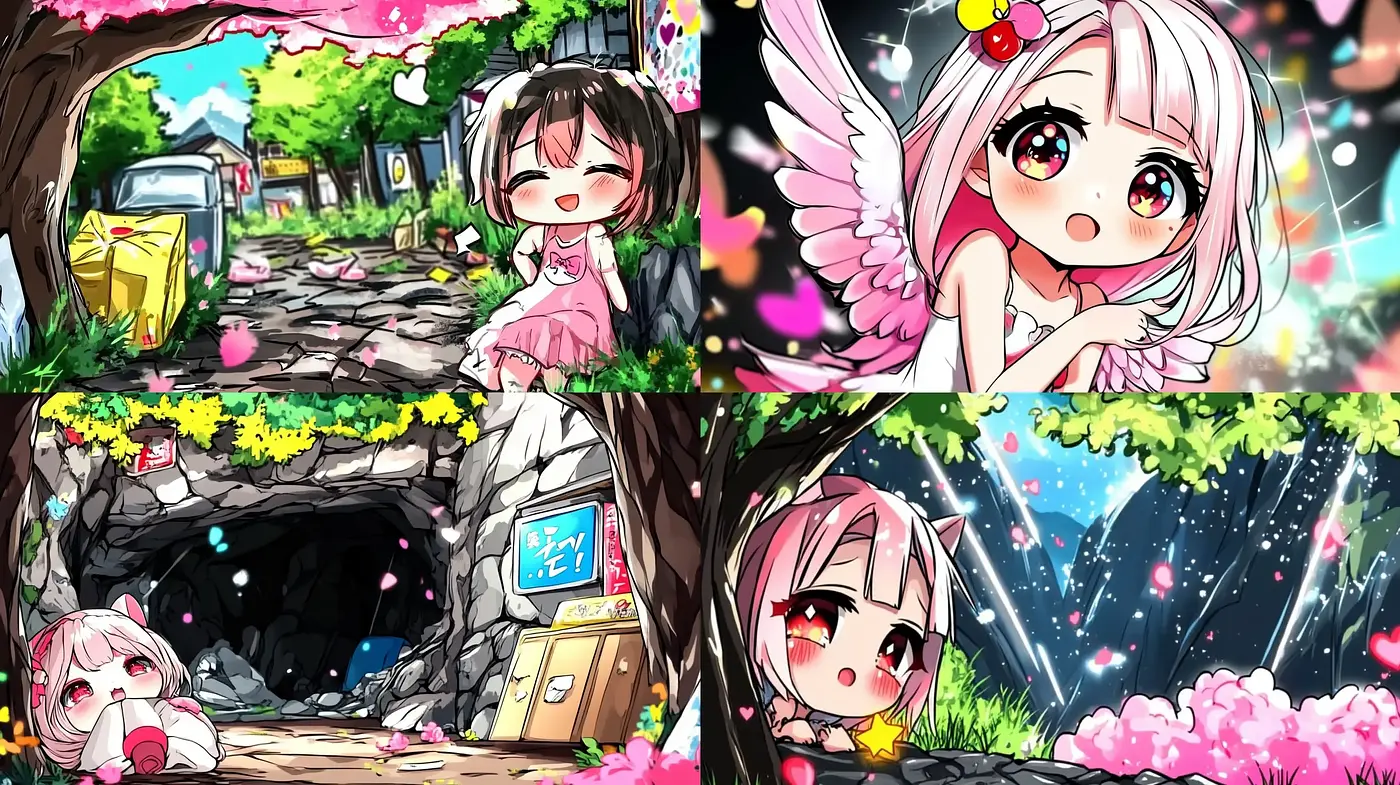Blooming Anime Dreamscape: A Vibrant, Whimsical Illustration of Reality - Midjourney sref style
