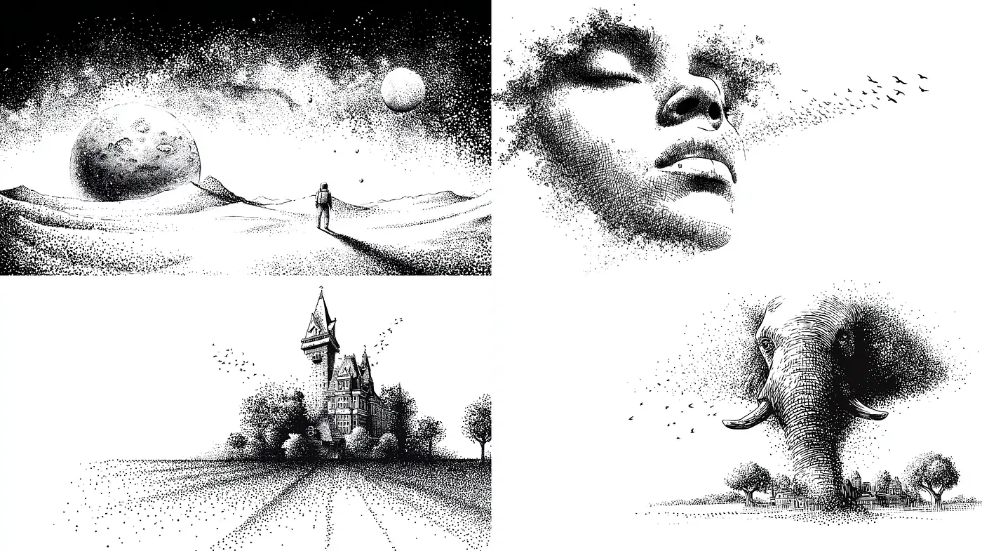 Abstract and Surrealistic Ink Illustrations with a Dreamlike Quality - Midjourney sref style