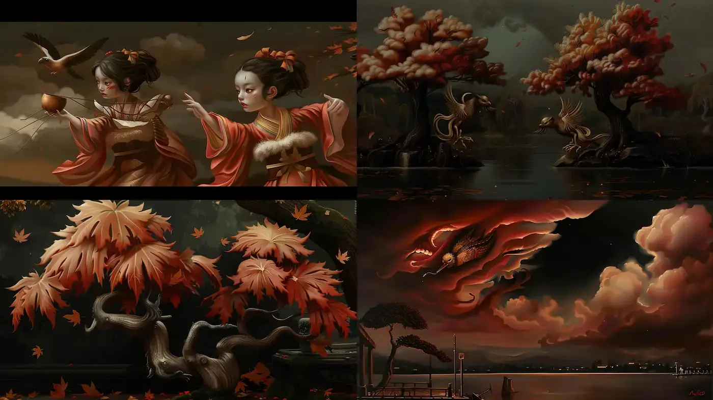 Mystical Autumnal Landscapes with Ethereal Characters - Midjourney sref style