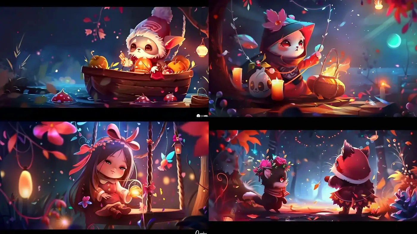 Enchanted Twilight: A Magical Fusion of Luminous Hues and Whimsy - Midjourney sref style