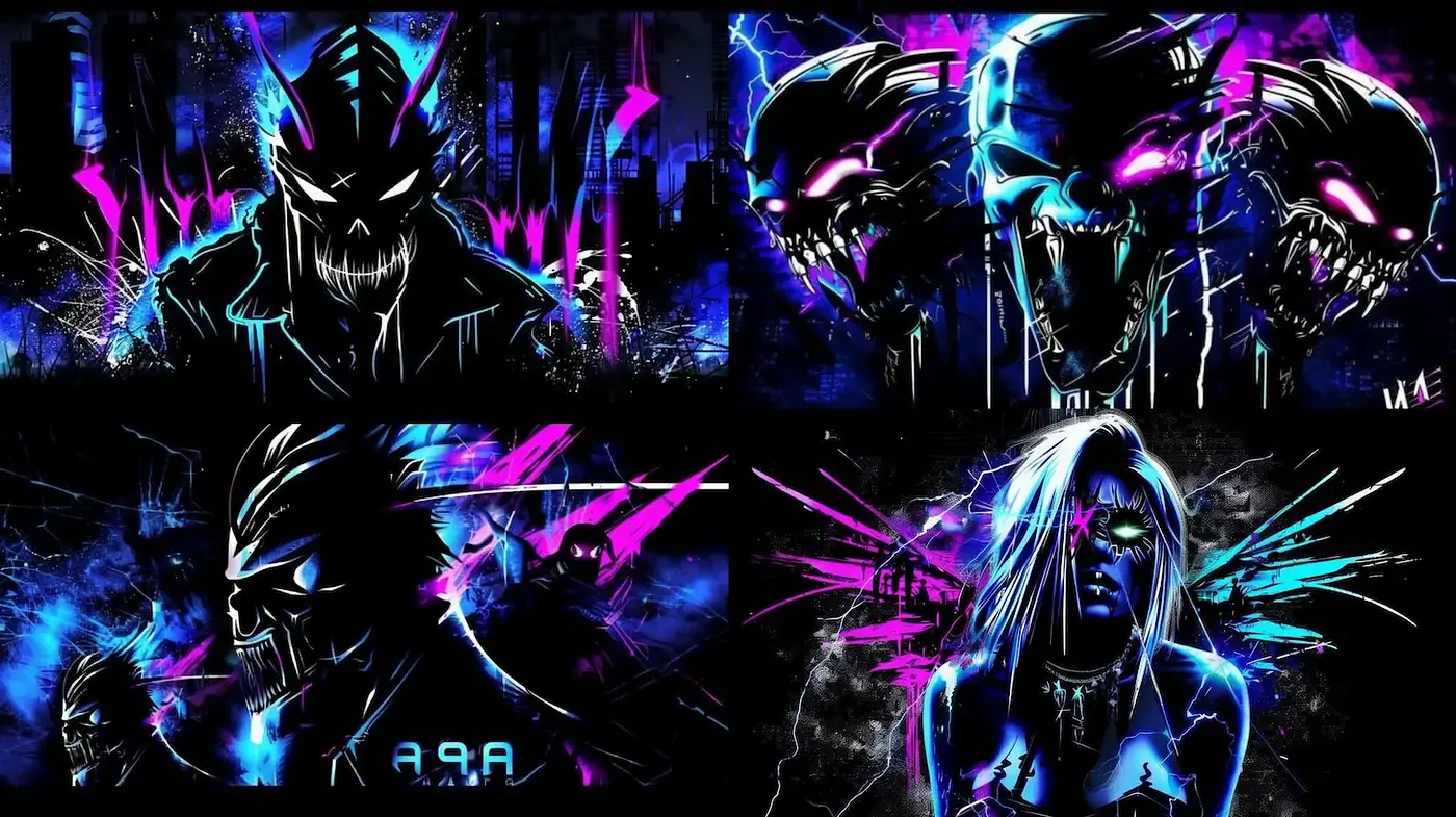 Dynamic Neon Cyberpunk Aesthetic with Dark Undertones - Midjourney sref style