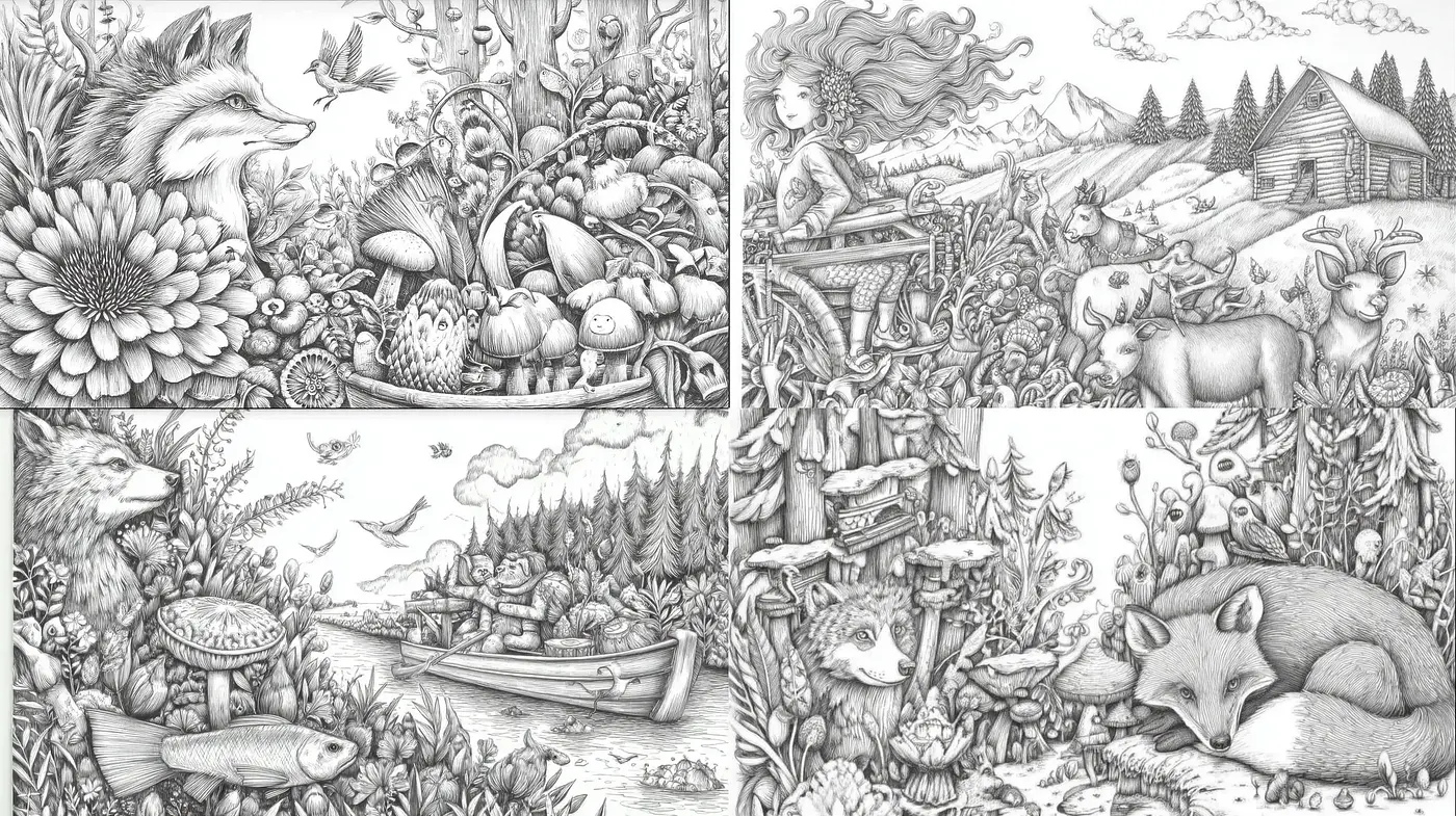 Intricate Nature Illustrations with Whimsical Elements - Midjourney sref style