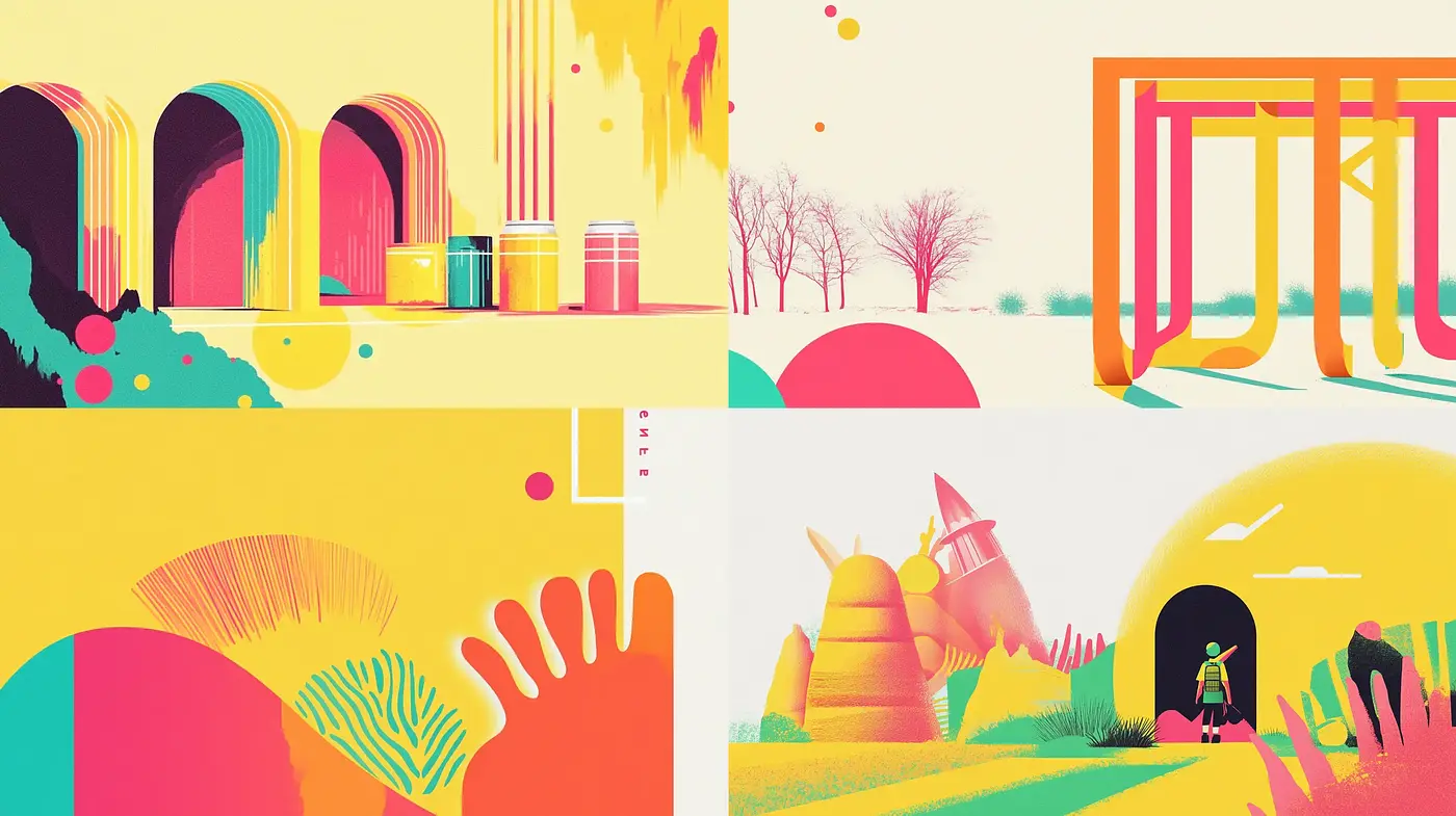 Warm Tones and Abstract Shapes in a Retro-Futuristic Dreamscape - Midjourney sref style