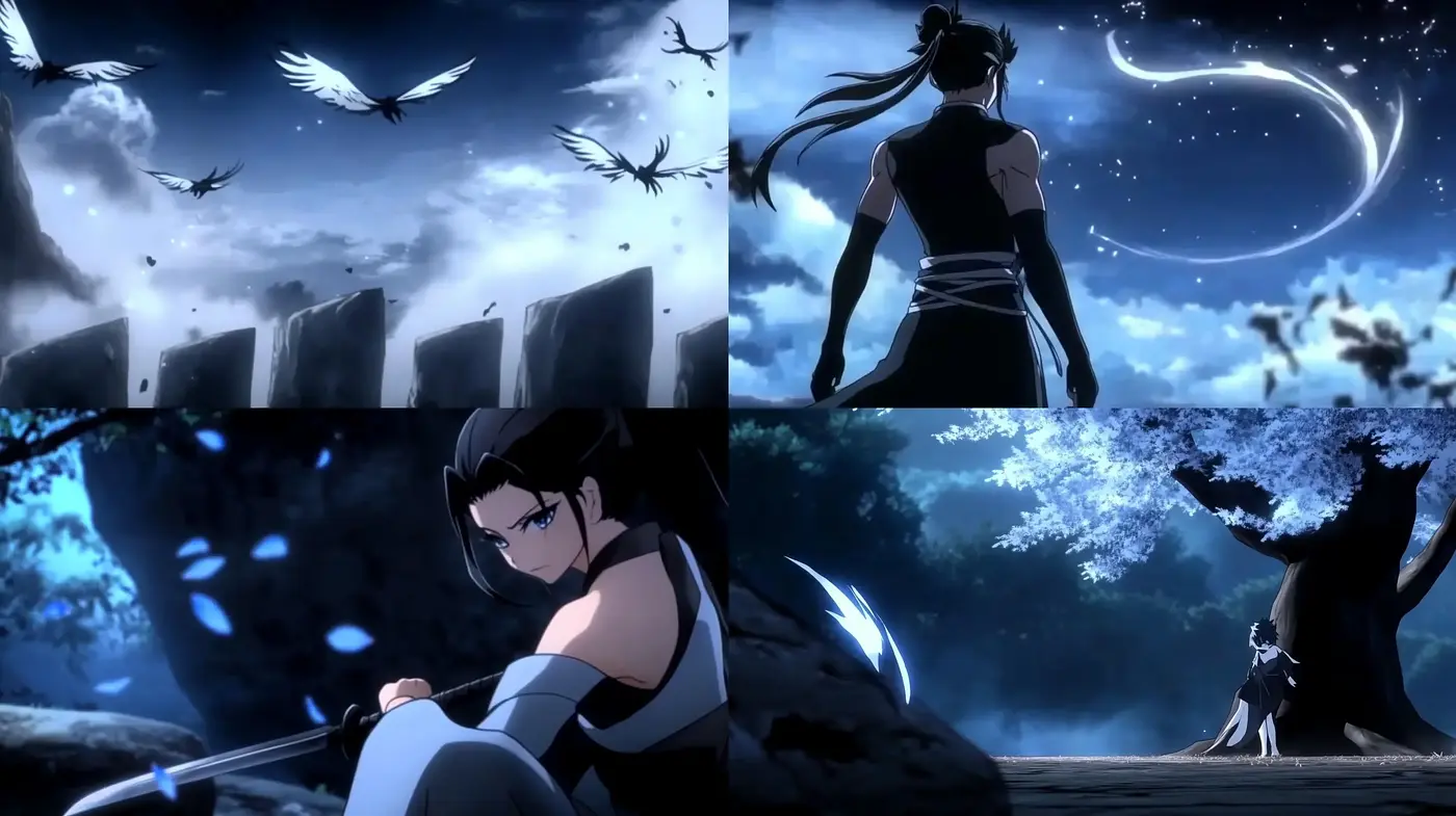 Serenely Melancholic Nightscapes with Anime Influence - Midjourney sref style