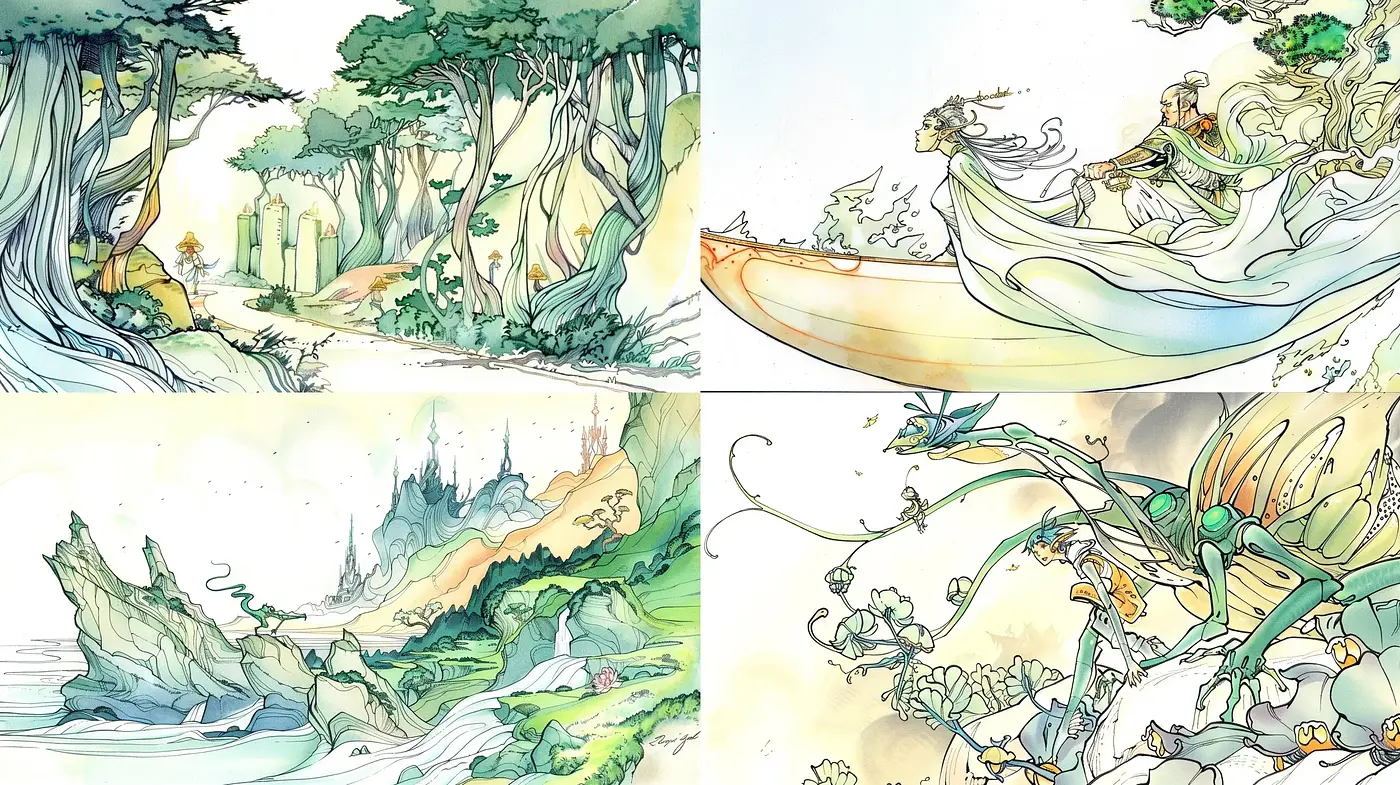 Ethereal Nature-Inspired Watercolor Panorama - Midjourney sref style