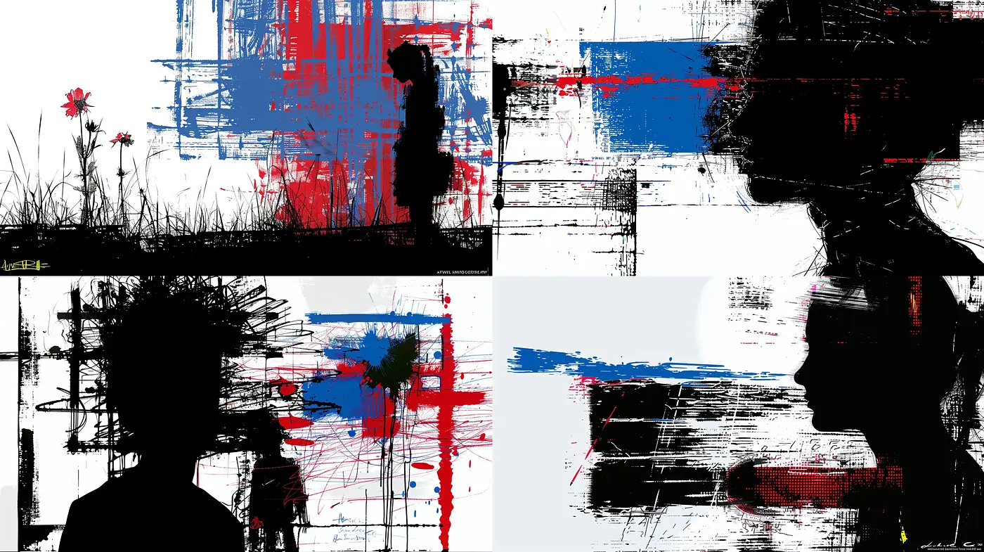 Abstract Expressionist Fusion with Digital Distortion - Midjourney sref style