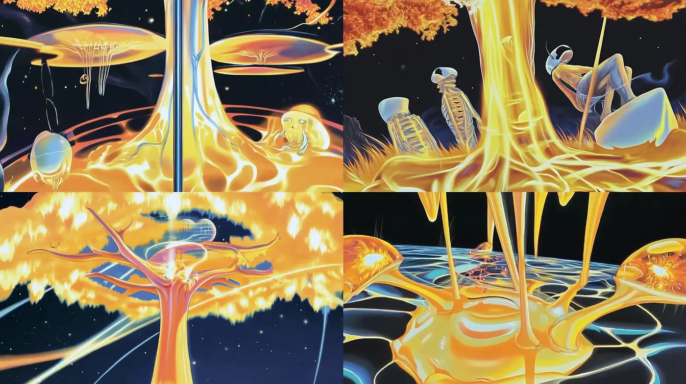 Surreal Dreamscape Fusion with Intense Overtones - Midjourney sref style