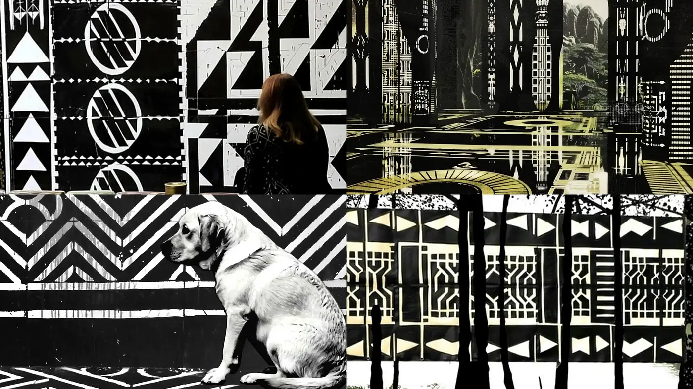 Geometric and Monochrome Fusion with Ethereal Overtones - Midjourney sref style