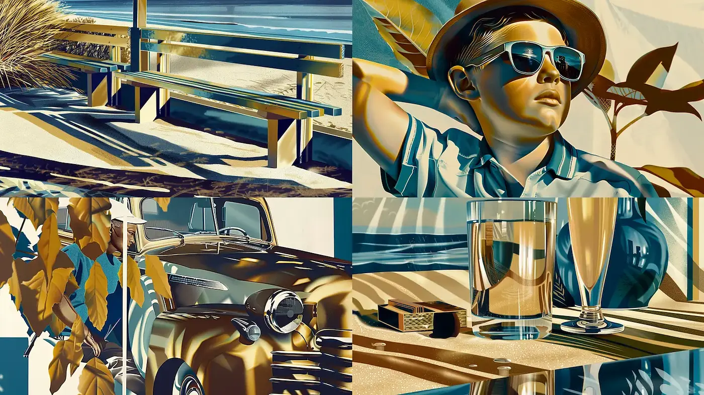 Stylized Nostalgic Scene Composition with Vintage Aesthetic - Midjourney sref style