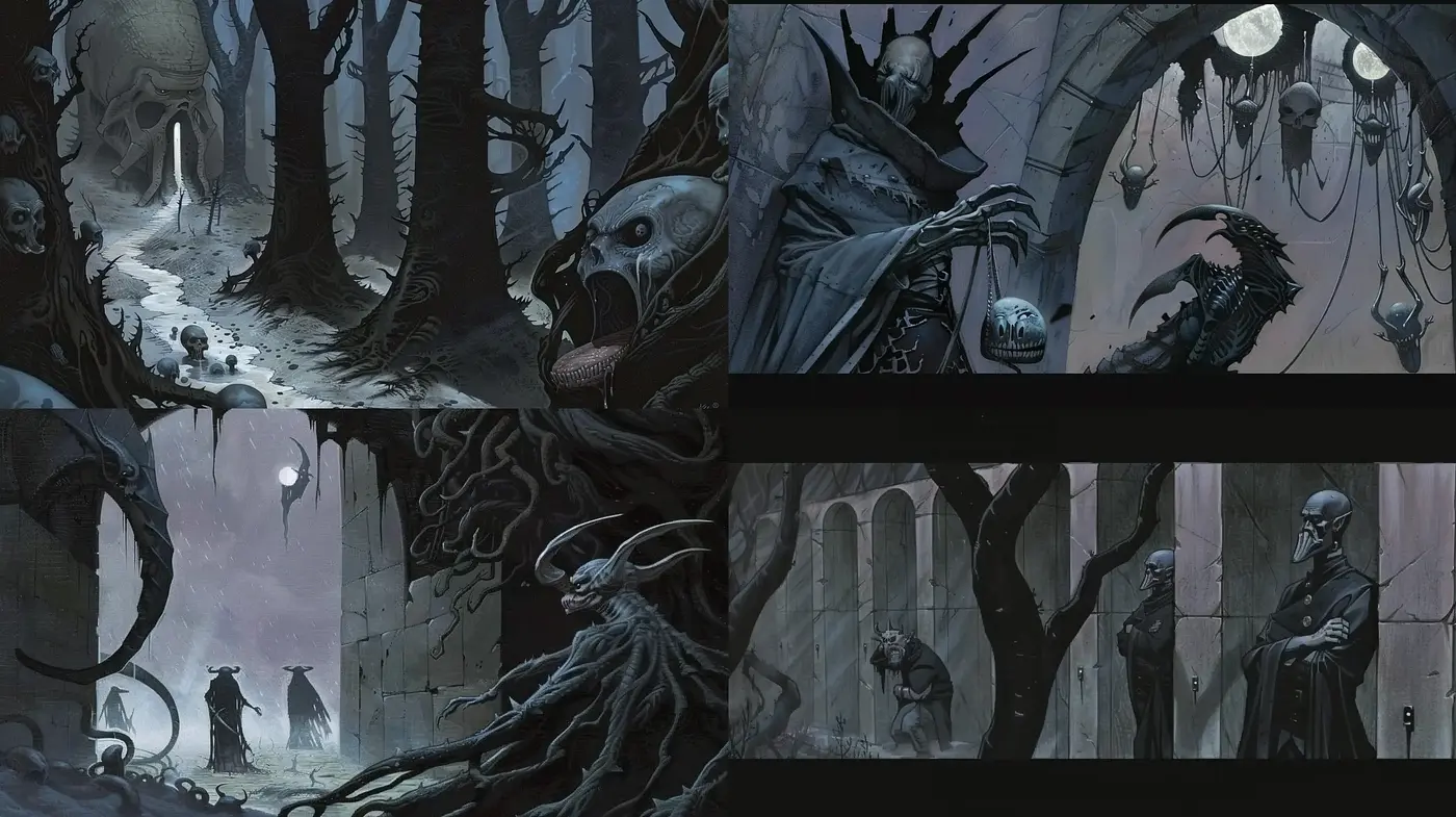 Gothic Elegance and Eldritch Horror Fusion - Midjourney sref style