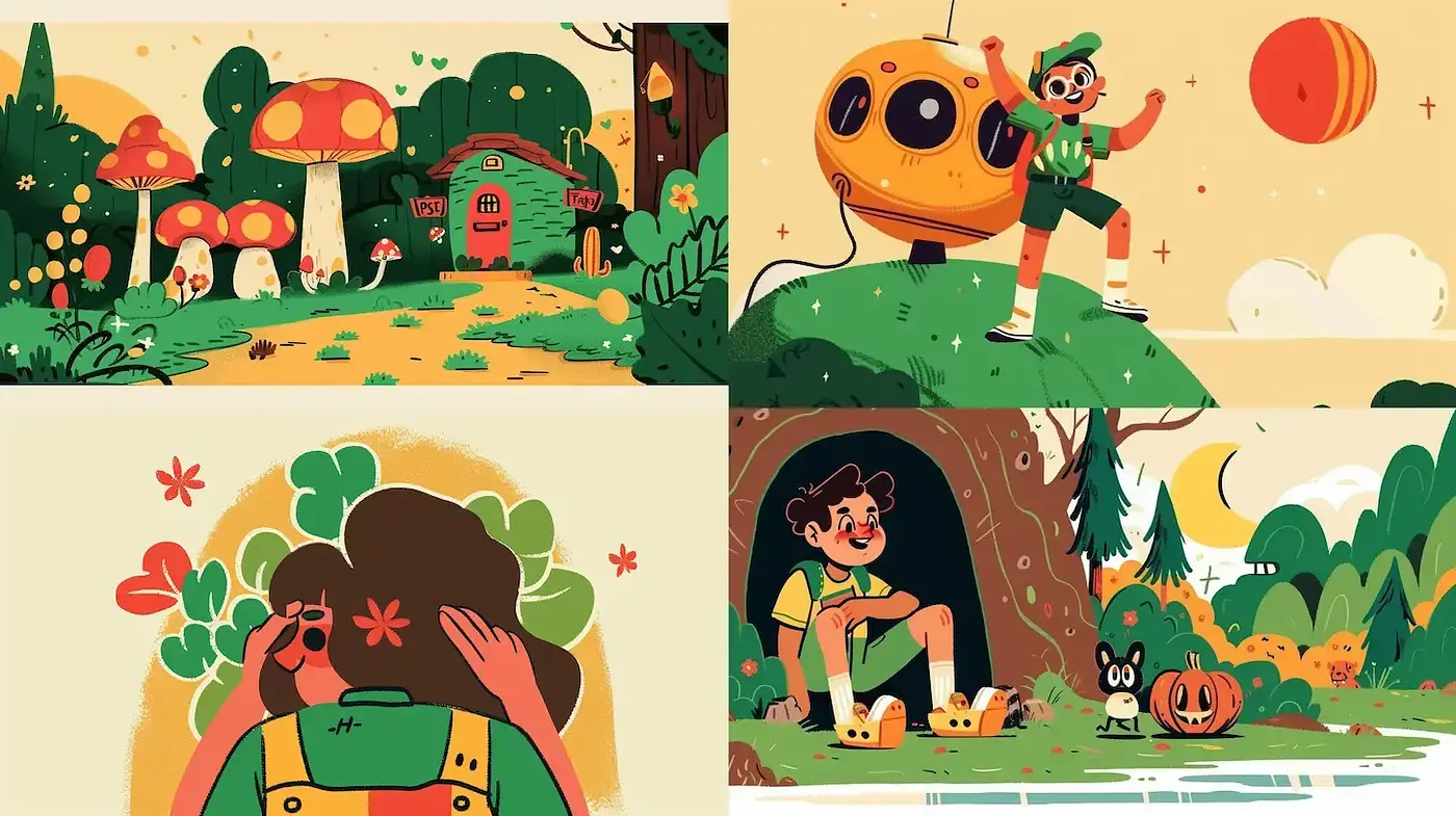 Whimsical Illustrative Style with Nature Themes - Midjourney sref style