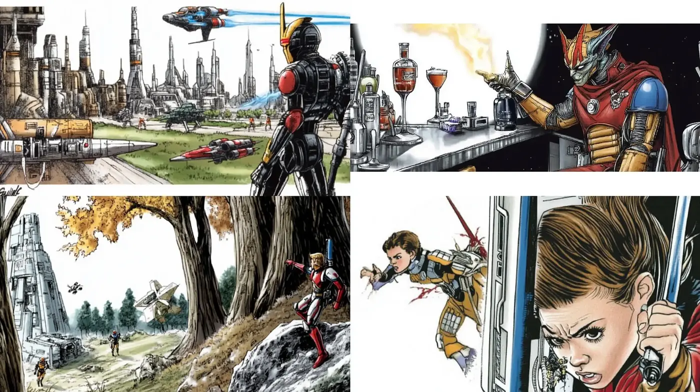 Dynamic Illustrative Fusion with a Sci-Fi Comic Book Aesthetic - Midjourney sref style