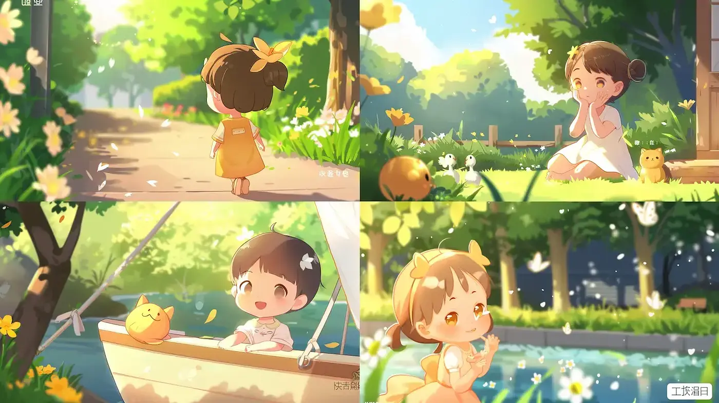 Sun-dappled Serenity in Lush Environs: A Consistent Vision of Youthful Innocence - Midjourney sref style