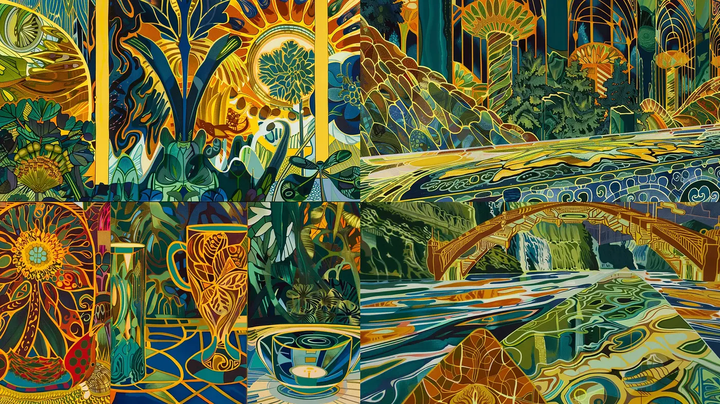 Luminous Art Nouveau Interpretations with an Organic Motif - Midjourney sref style