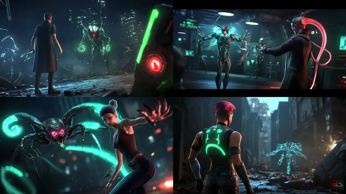 Futuristic Neon-Noir Urban Dreamscape - Midjourney sref style